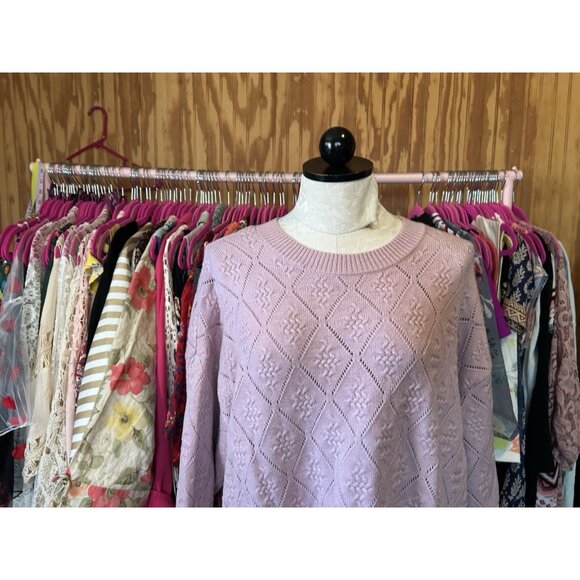 Cyrus Sweater Women's 1X Cocoon Pink Diamond Pattern Pullover Knit NWT Stretch - Picture 3 of 11